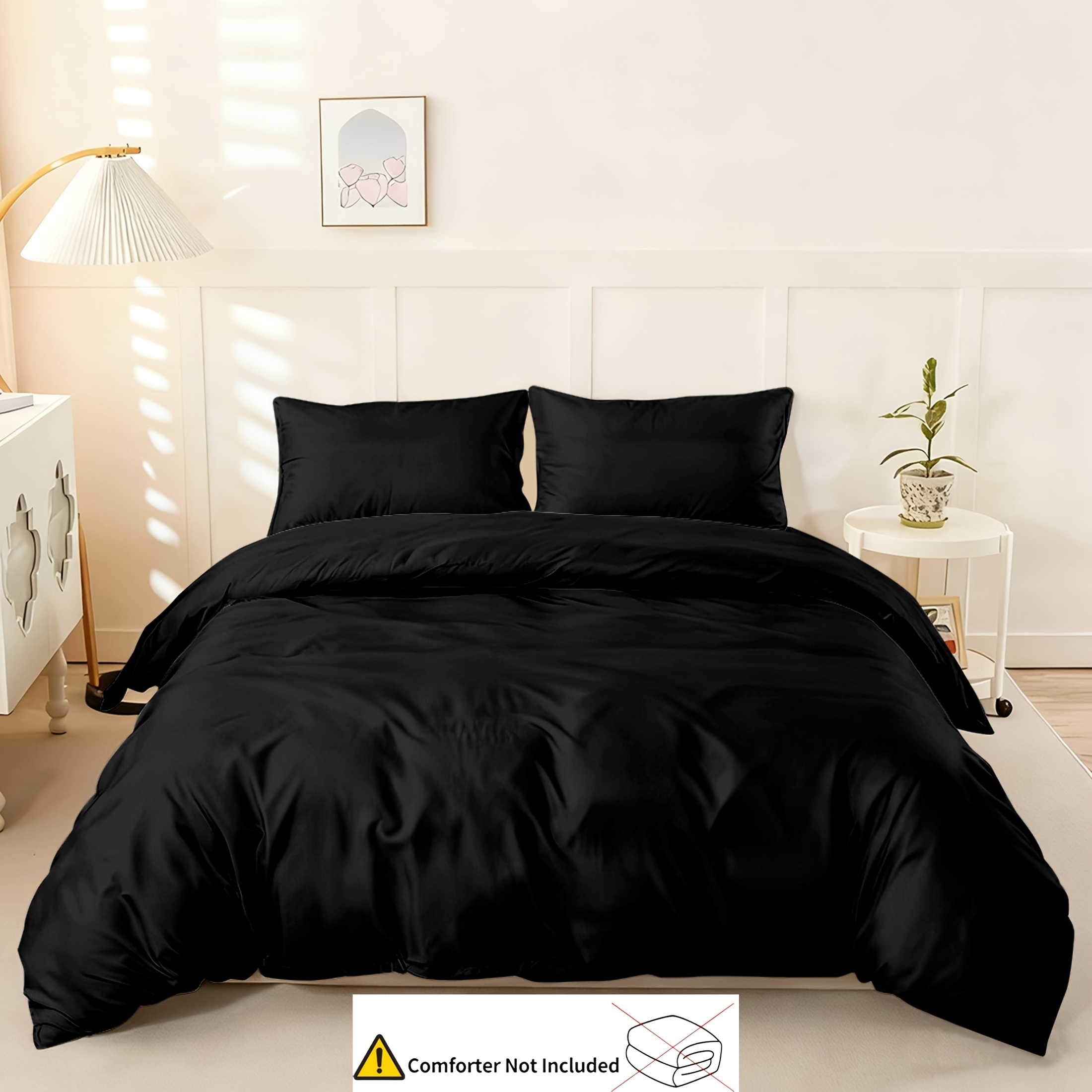 E-shop 3-teiliges modisches schlichtes Bettbezug-Set, einfarbige schwarze Bettwäsche, weicher bequemer Bettbezug, für Schlafzimmer, Gästezimmer