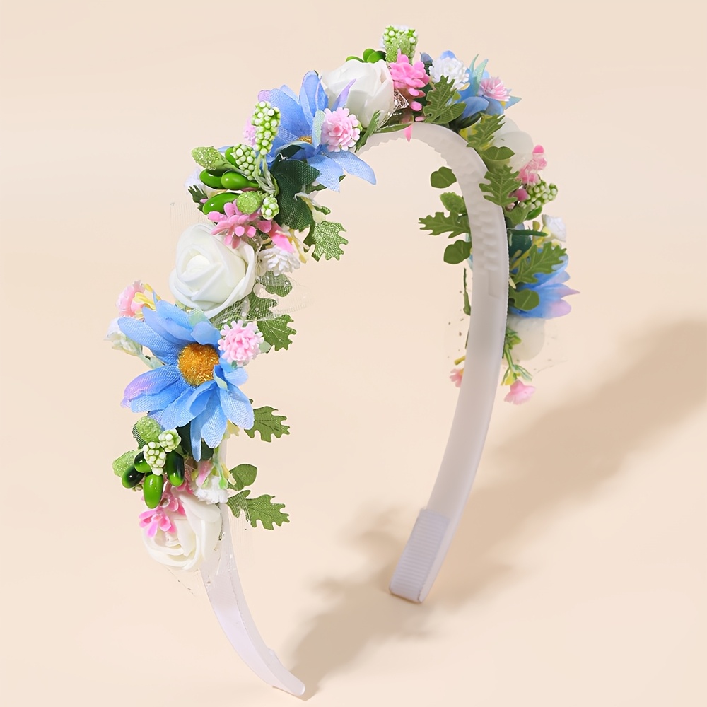 TEMU 1pc Flower Wreath Party Hair Accessory, Daisy Floral Hair Hoop, Spring Summer Fairy Hair Accessory For Wedding Party Photo Shoot, Non-slip
