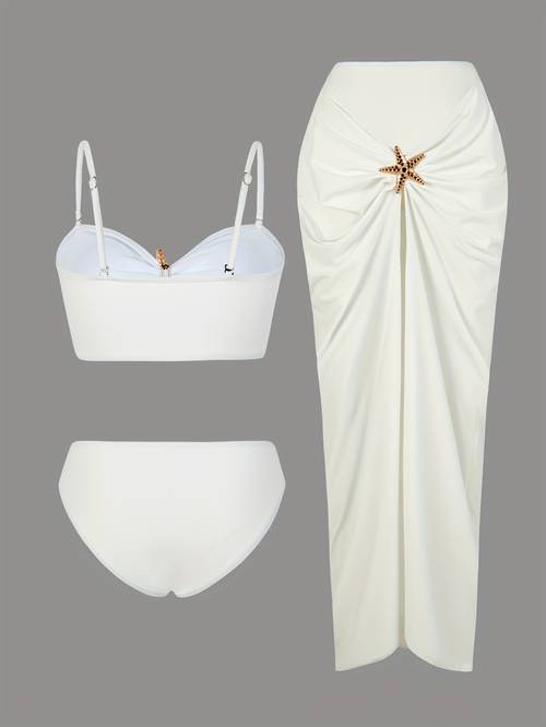 womens sexy solid versatile metal accessory bikini sexy long dress casual swimsuit
