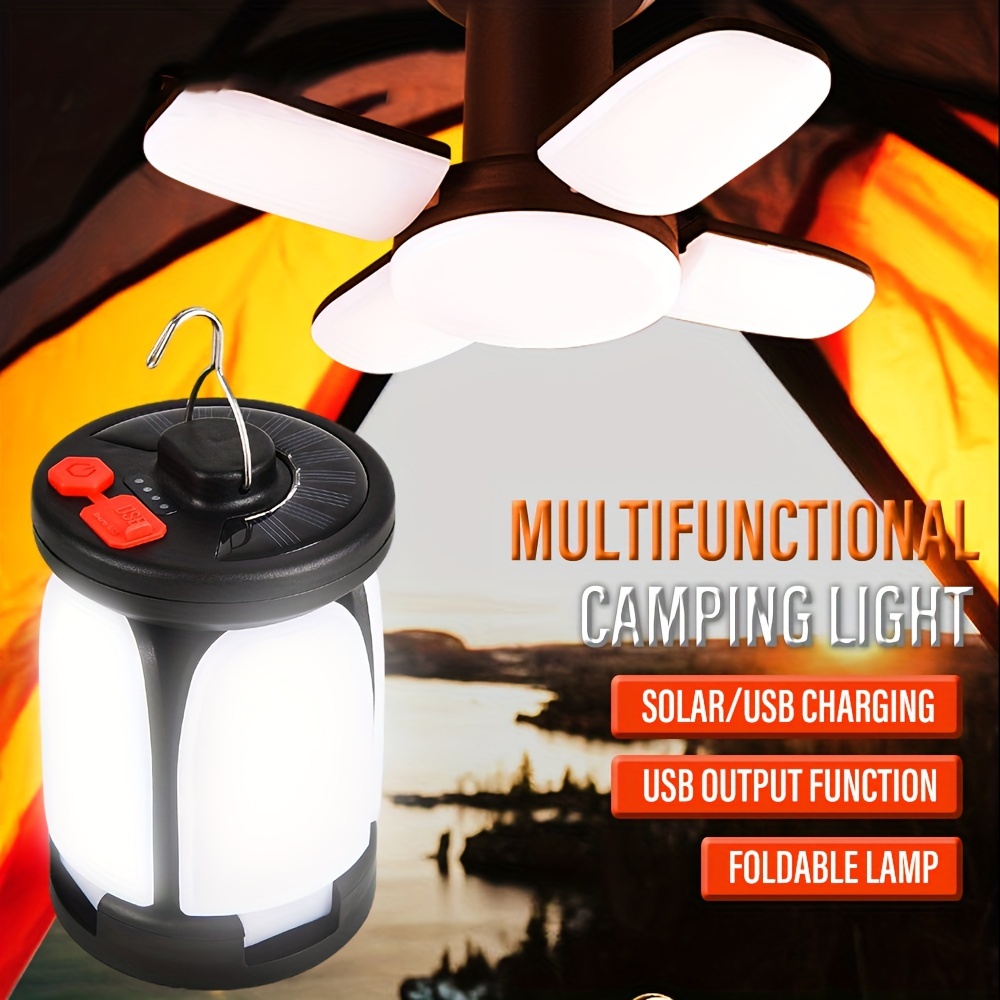 

Solar/usb Charging Tent Lamp, Led Camping Light, Portable Outdoor Lantern, Foldable Work Lights, Support Usb Output, Power Display, 6 Modes Emergency Lights