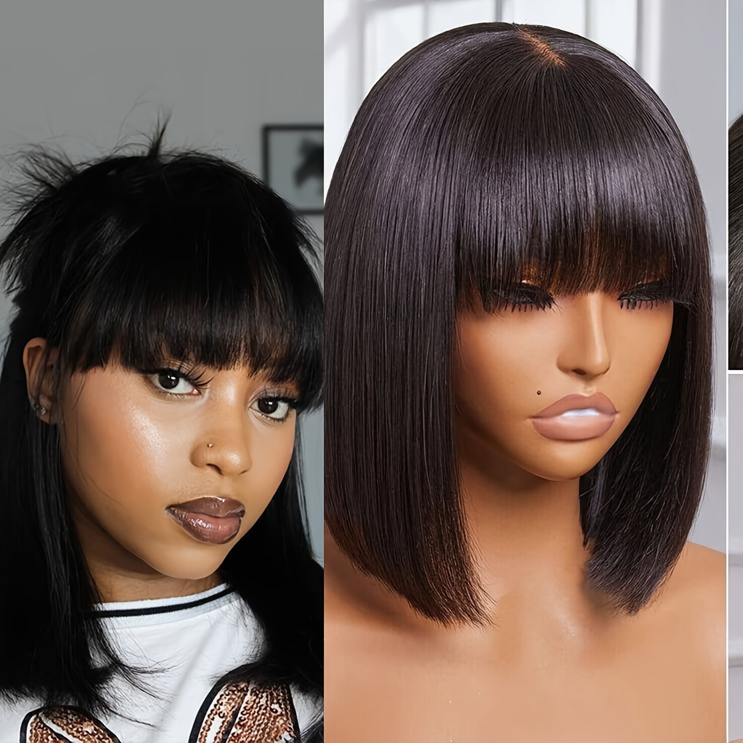 

2x1 Straight Short Bob Wig Human Hair Bob Wig With Bangs Human Hair Hd Lace Human Hair Bob Wig For Women Pre With Baby Hair 180% Density