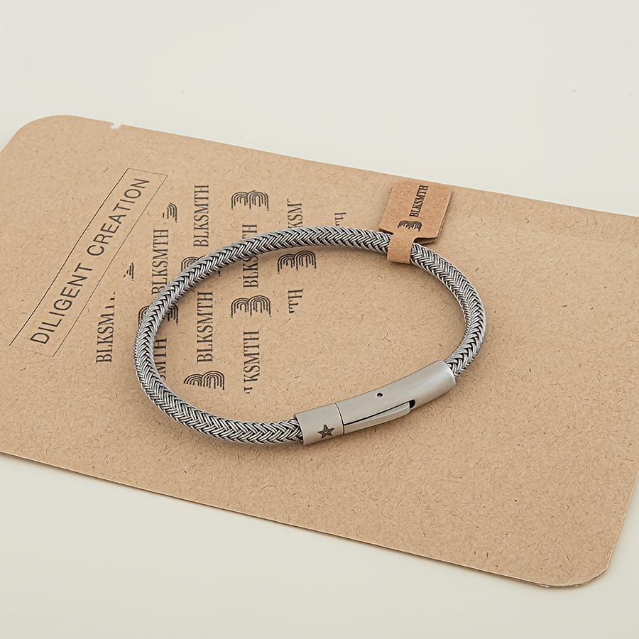 TEMU Blksmth 4mm Thin Steel Wire Braided Steel Hardcore Style Women's Quick-release Bracelet