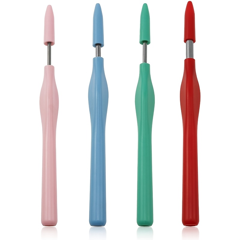 TEMU 4pcs Set Embroidery Needle Tool Set, Colorful Plastic Handle Embroidery Needles With Protective Caps, Perforating Needle Pens With Protective