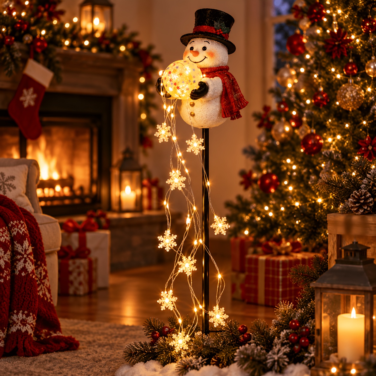 TEMU Christmas Snowman Outdoor Statue Light, Led Warm Light Snowflake Pathway Stake Light, Winter Yard Decor For Garden Lawn Holiday Christmas
