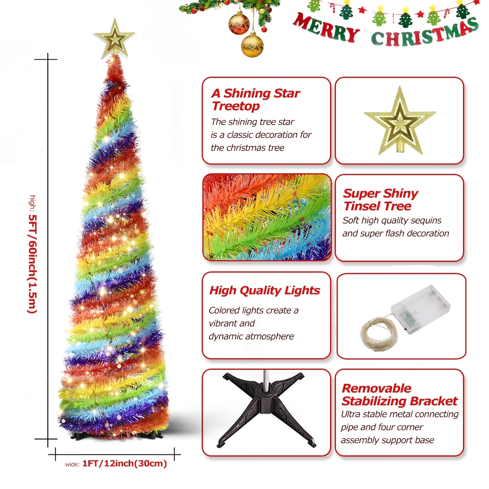 1pc vib nt  ow christmas   up tree with 50 led warm white lights artificial foldable holiday deco tion for indoor use home party decor   festive tree   decor colorful tree decor artificial christmas tree christmas deco tions