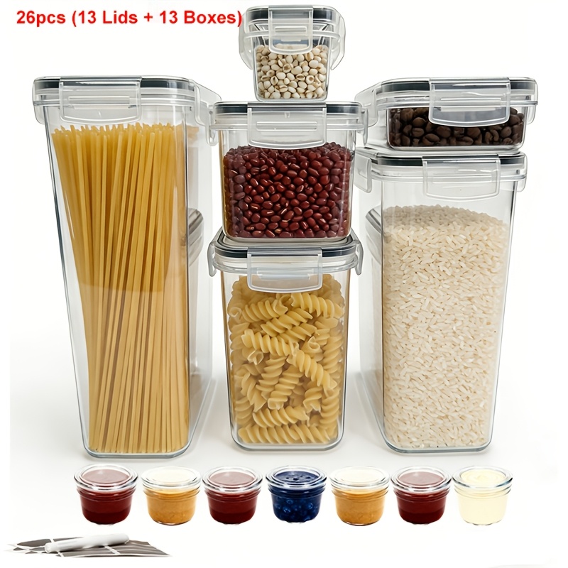 Image of 26/36pcs (13/18 Containers And 13/18 Lids) Airtight Food Storage Containers 26pcs, Food Grade Plastic Canister Set For Pantry Organization, Leak Proof Jars For Cereal, Flour, Sugar With Labels