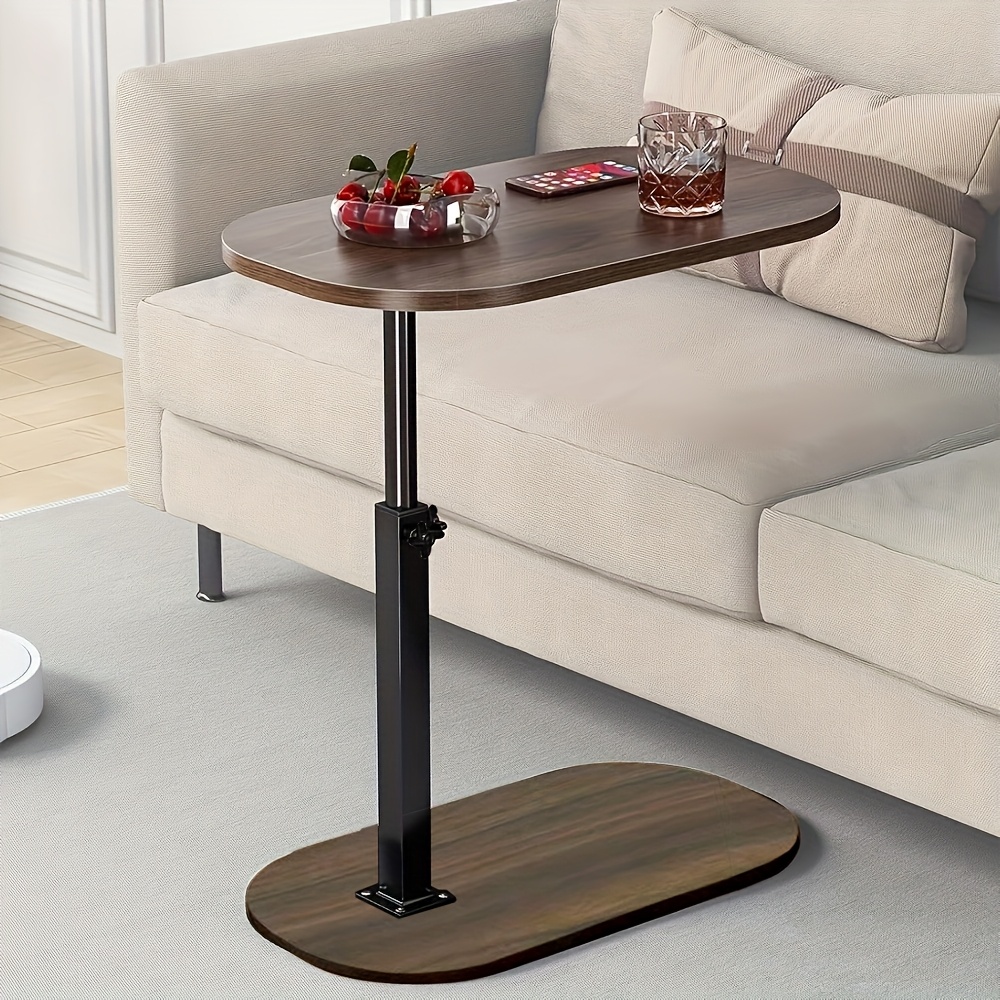 Sea Transport 1pc 360° Extendable C-Shaped Side Table, Minimalist Coffee Table with Metal Frame, Space-Saving Sofa End Table for Bedroom, Living Room & Compact Spaces, Bedside Snack Tray
