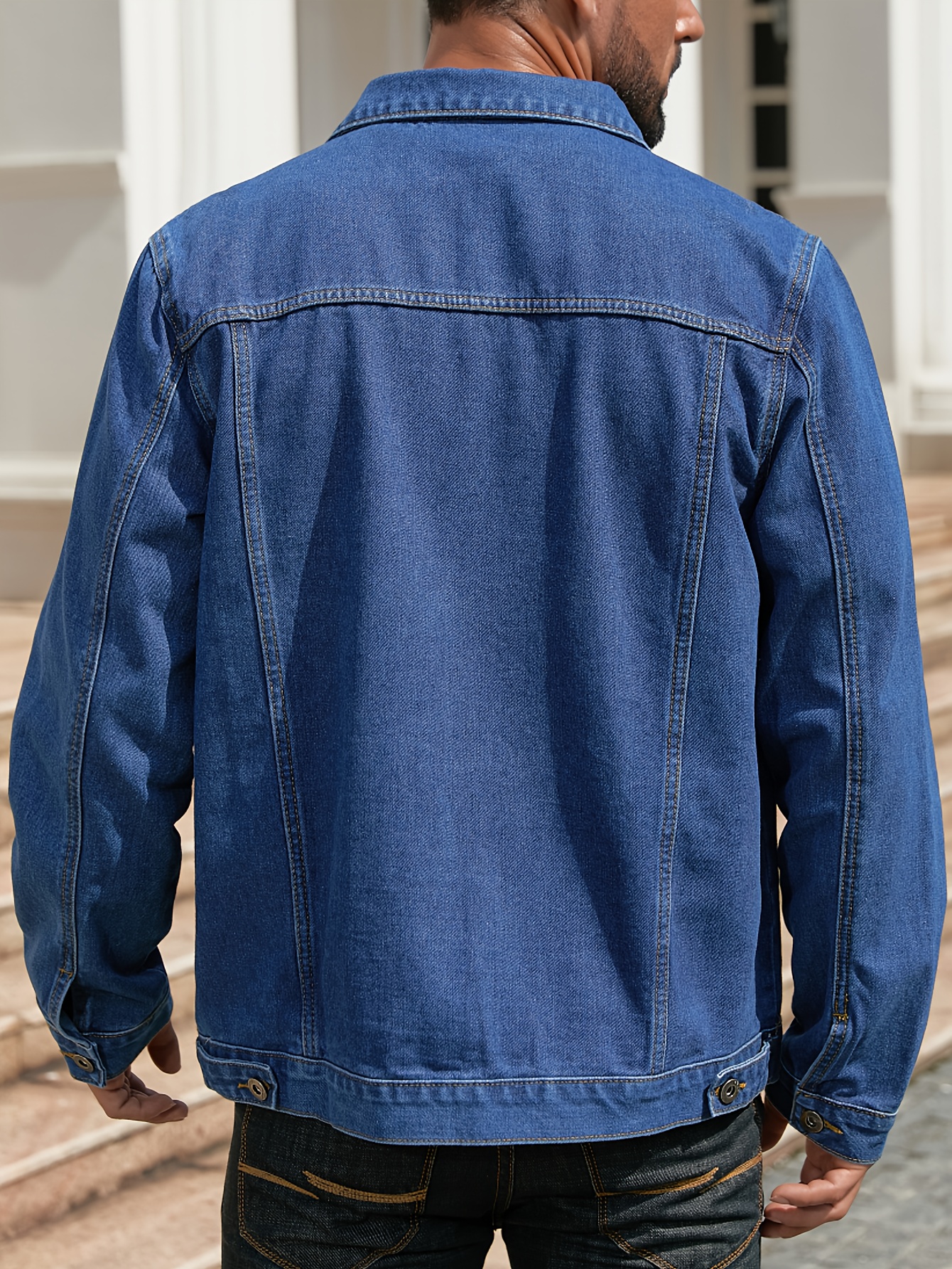 Men'S Thick Denim Jacket | Blue Casual Workwear With Lapel Collar, Single Breasted Button Closure, Regular Fit, Long Sleeves, Pocket Details