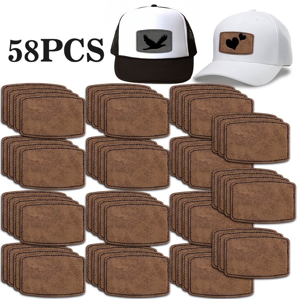 set of 58 brown synthetic faux leather patches with   backing designed for laser engraving   ellipse and rectangle patches are suitable for hats jackets backpacks caps bags fabric repairs embroidery and laser crafting
