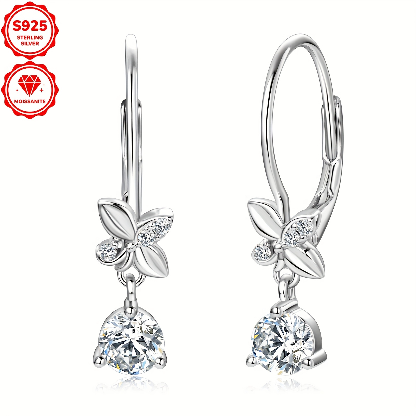Women's Moissanite Dangle Earrings, 925 Silver