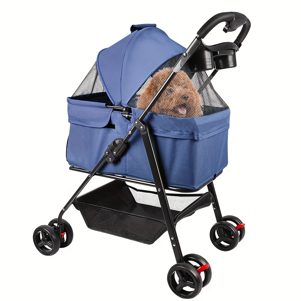 E-shop 2-in-1 Hundewagen Transporttasche, Hundebox mit Aufbewahrungskorb, Haustier-Tragetasche, faltbarer Hundewagen mit Sicherheitsgurt Sonnensegel,