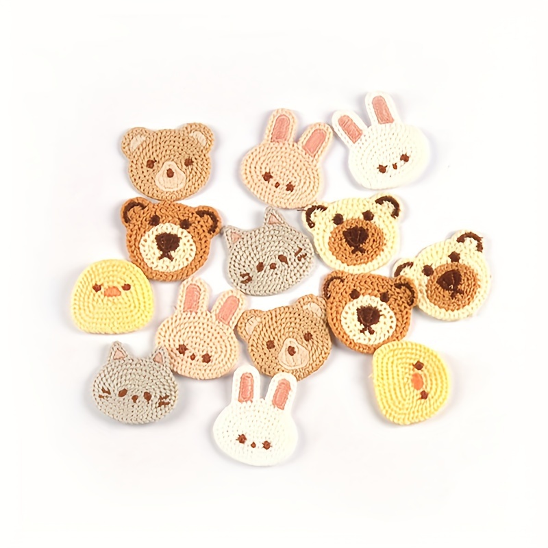 E-shop 10 Stück 3-4 cm Mehrfarbige Zufällig Gemischte Mini-Kaninchen- Bärenmuster Dekorative Stoffaufnäher, Ohne Kleber, Handnähen Erforderlich, DIY