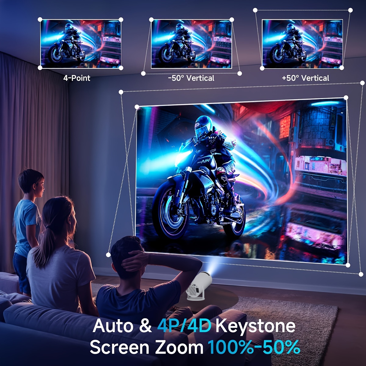 מקרן חכם מיני xya - 4k, תיקון אוטומטי, סיבוב °, wifi6 & wireless5.2, נייד לשימוש בבית ובמשרד, תואם לסמארטפונים/מחשבים ניידים/טלוויזיות hdtv פרטים 3