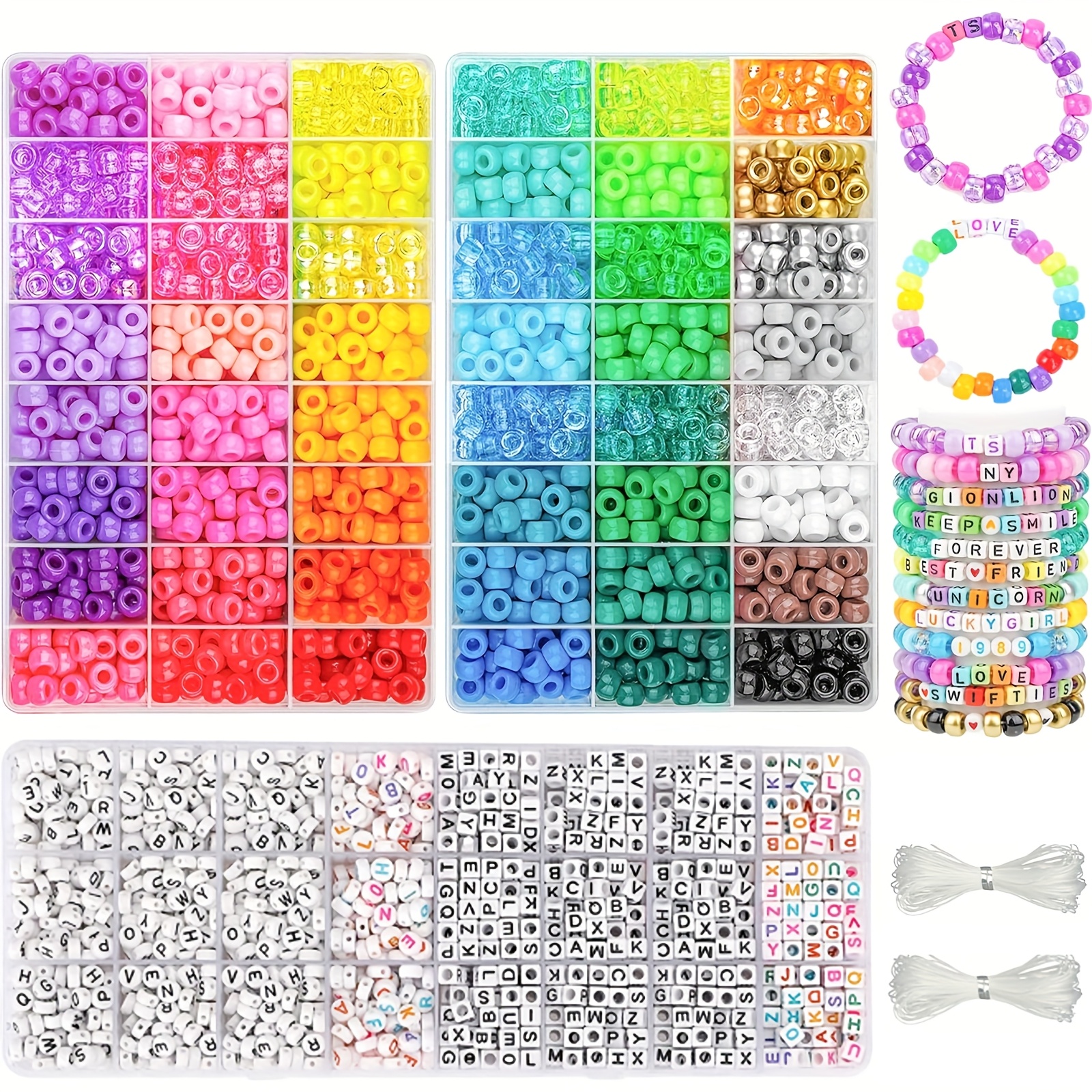 TEMU 4200pcs Pony Beads For Bracelet Making Kit, 48 Colors Making Kit, 2500pcs Rainbow Kandi, 1700pcs Friendship Letter Beads With 20 Meters Elastic