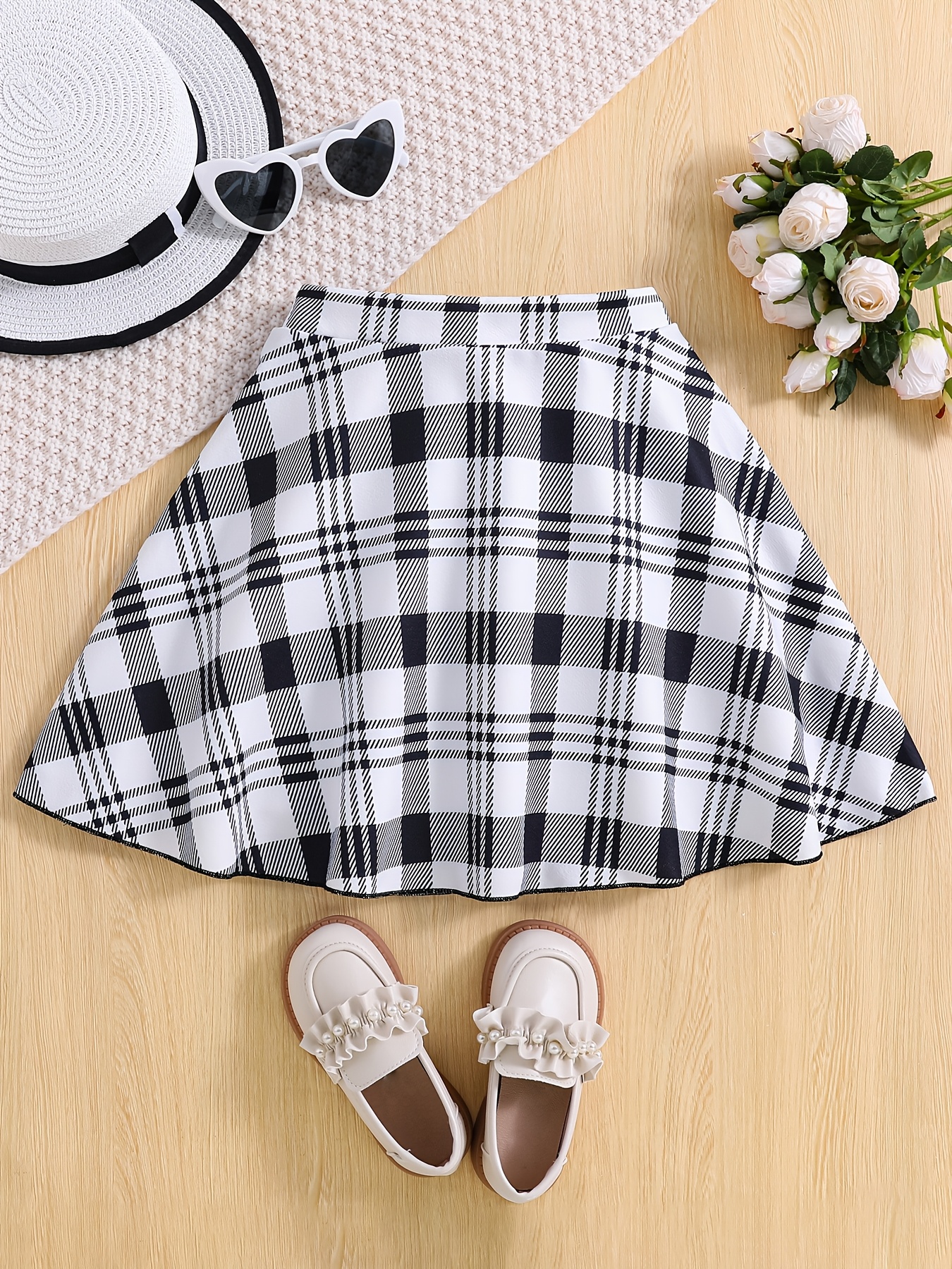 Skater Skirt Black And White Plaid Skirt 60 Girls' Plaid Skirt Cat