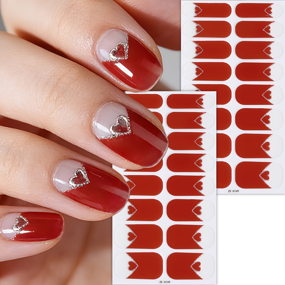 Image of 2pcs Red Heart Nail Wraps | Contrast, -stick, Beginner-friendly, Quick Apply, Ideal For Date/night Out Elegant , For Vibrant Daily Looks, Manicure Decorations