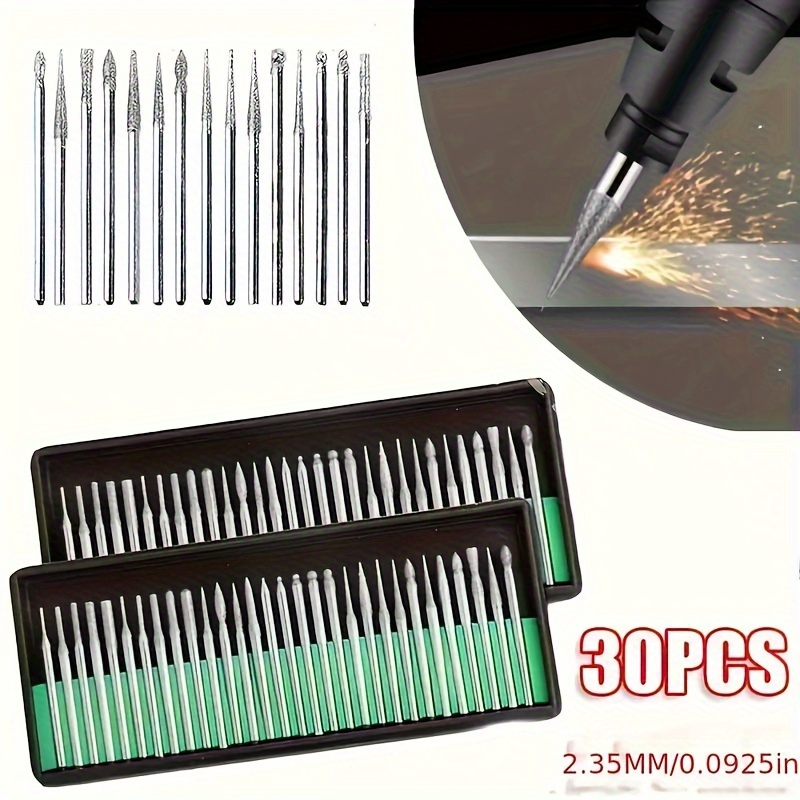 

30pcs Diamond Burr Set For Power Rotary Tools, Diamond Grinding Head For Nail Art, Engraving, Carving, No Electricity Needed