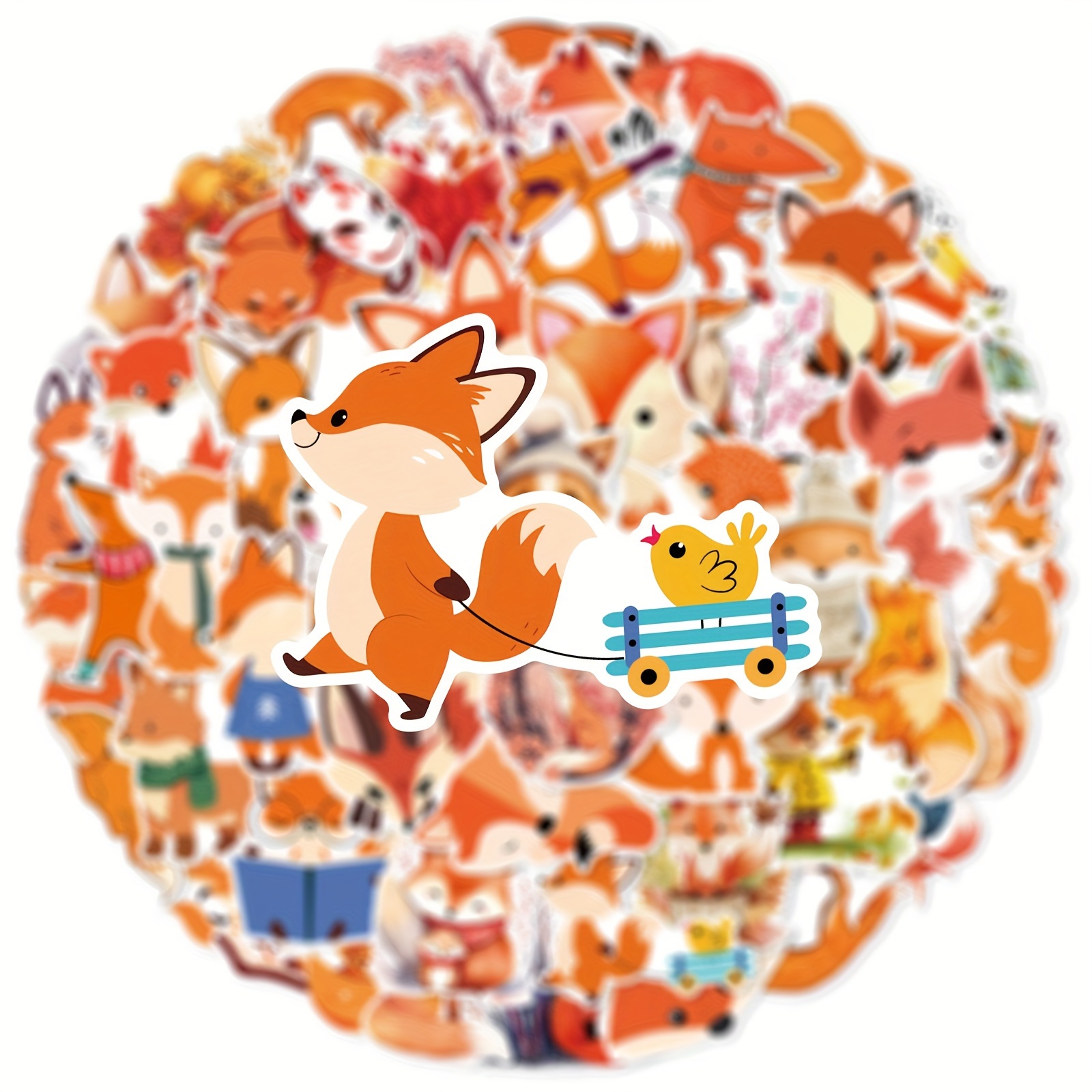 Image of 50 Adorable Fox-themed Stickers Perfect For Embellishing Laptops, Smartphones, Books, And Musical Instruments