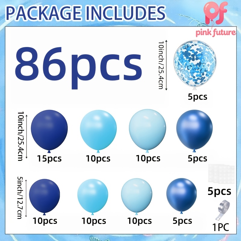 TEMU 86pcs Balloon Arch Set, Including Dark Blue, Matte Light Blue, Macaron Blue, And Metallic Blue Balloon Combinations, Suitable For Birthday
