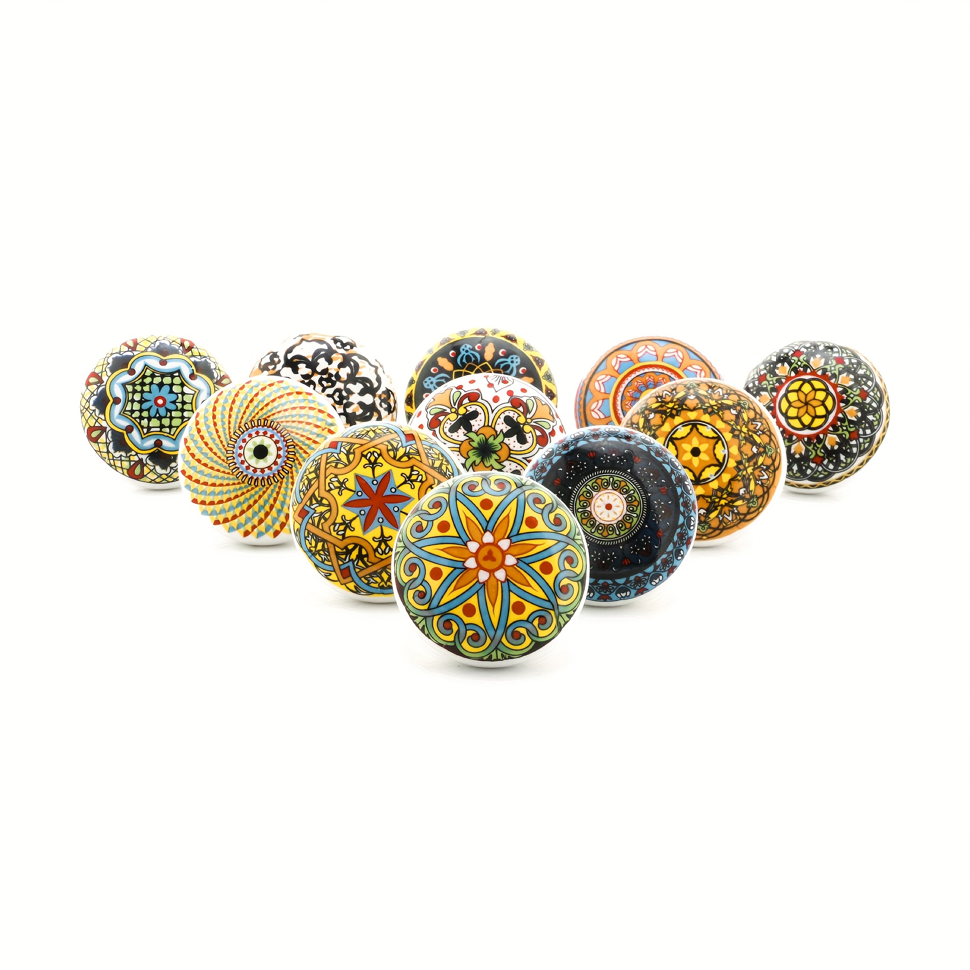 

Bohemian-inspired Ceramic Cabinet Knobs - Round Drawer Pulls With Antique Metal Accents, Includes Screws, Modern Home Décor And Cabinets