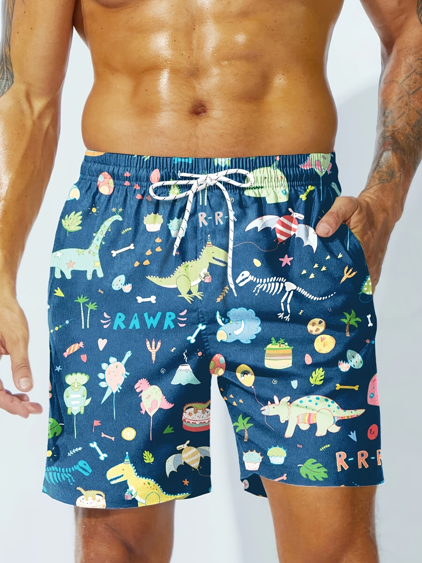 dinosaur print men's board shorts 100% polyester casual swim