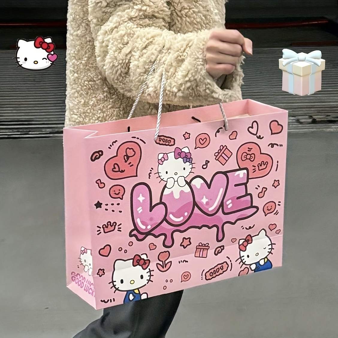 Image of For Gift Bag - Cute Kitty Cat Cartoon , Ultra-large Capacity Super Capacity, Thickened Gift Bag, Quality, Birthday Gift Holiday Gift Gift Bag, Kitty Cat Gift Bag
