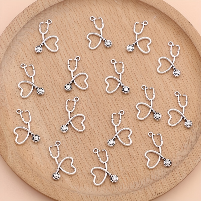15pcs Silvery Stethoscope Charms Nurse Pendants For Jewelry Making Diy Handmade Necklace Earrings Key Chain Accessories