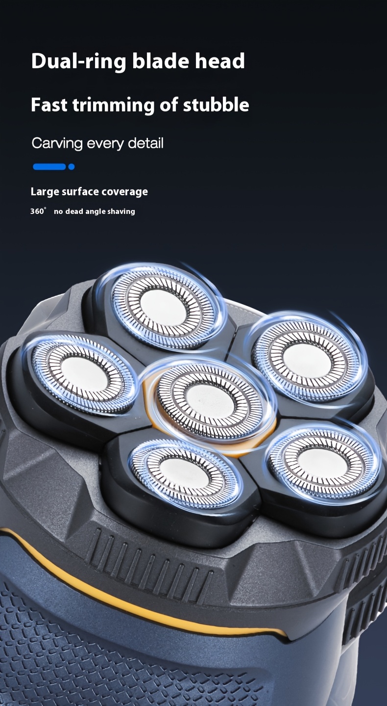 6-in-1 6D Bald Head Shaver & Clipper - Lithium-Ion Electric Razor with Smart Display, 1400mAh Battery, Type-C Charging, 2-Speed Adjustable, Self-Cleaning & Travel Lock - Men's Hair Removal Tool for Home & Travel (Ideal Gift for Men