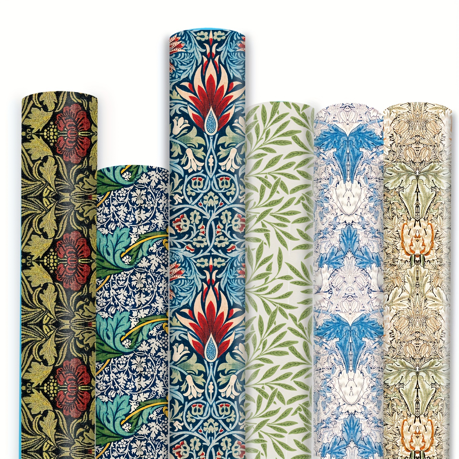 6 Sheets Of William Wrapping Paper - 19.7 X 27.5 Inches Each, Vintage Floral Gift Wrap