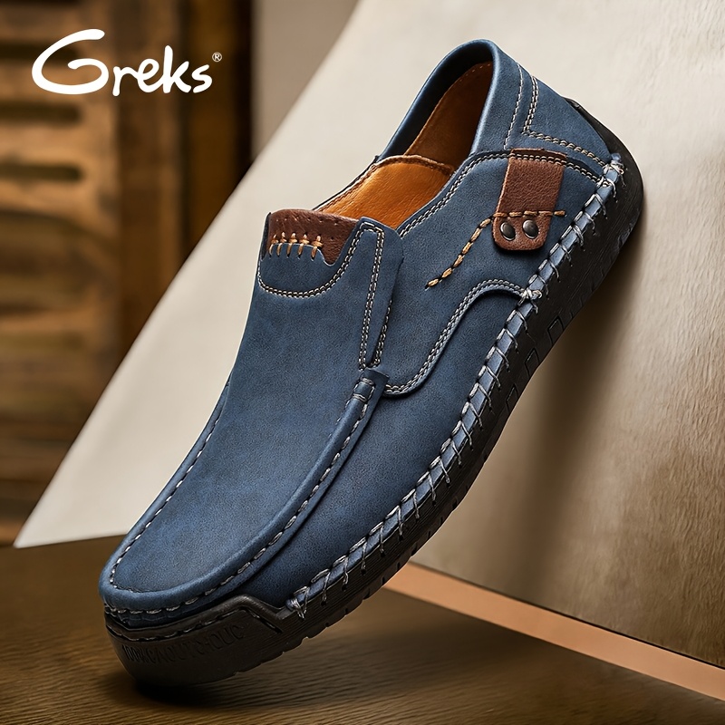 TEMU Greks Handstitched Mens Driving Loafers Slip On Shoes Lightweight Breathable For Business Casual Travel Walking Outdoor