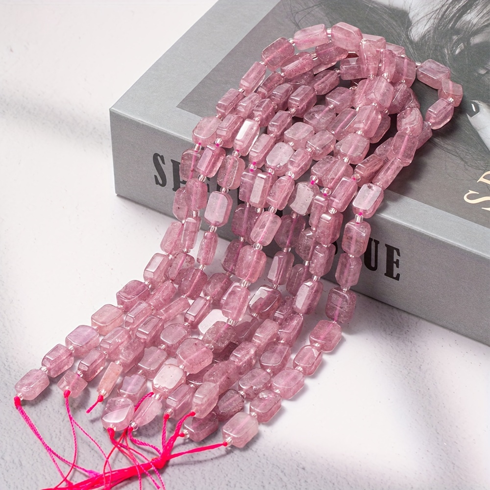 

Natural Strawberry Quartz Rectangle Beads Strand For Jewelry Making, Diy Handcraft Beading Supplies, Pink Stone Rectangular Loose Beads, No Power Supply Required