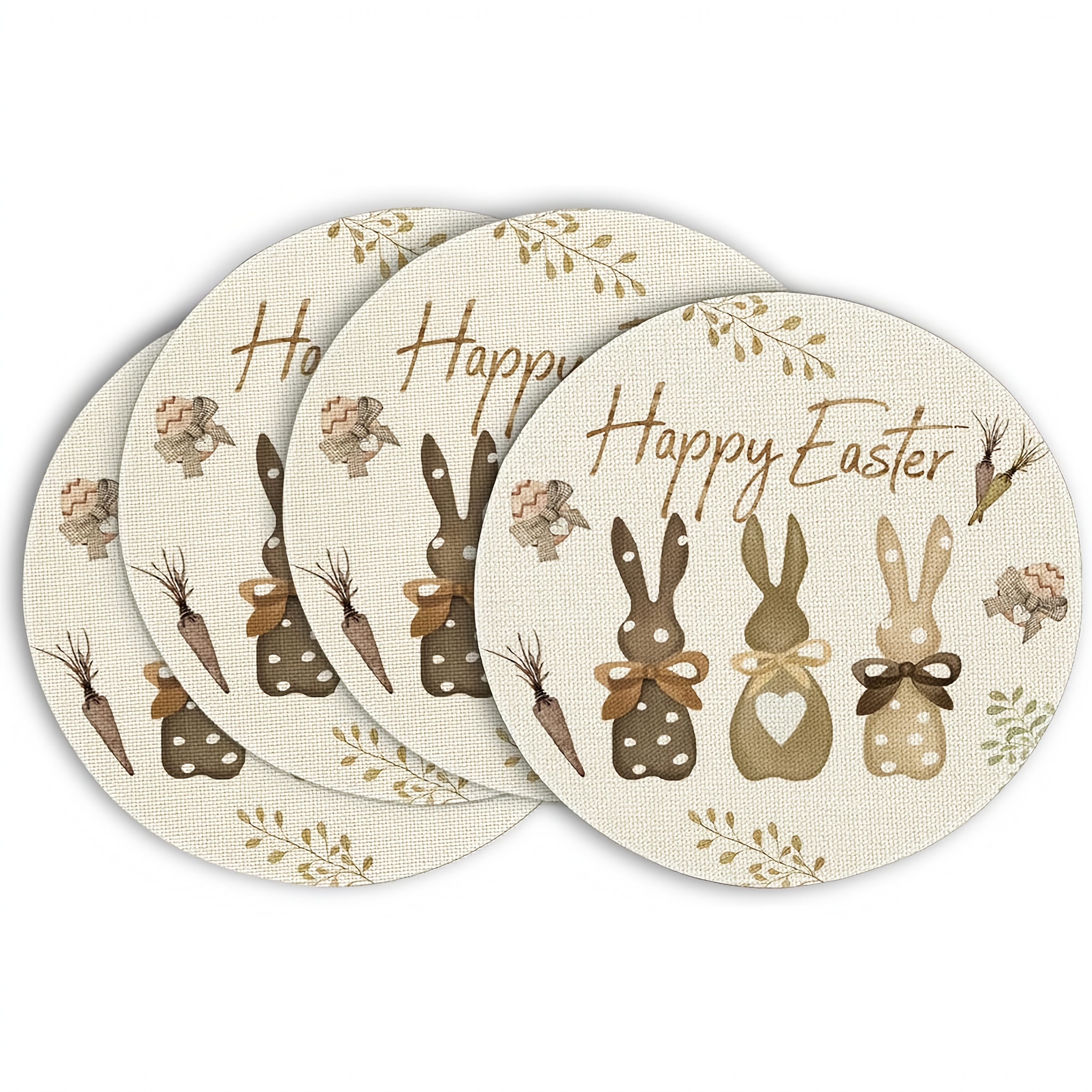 

4pcs Easter Bunny & Linen Placemats Set - 15" Round, Rabbit Design With "" Text, Ideal For Spring Dining Decor, Rabbit Accessories