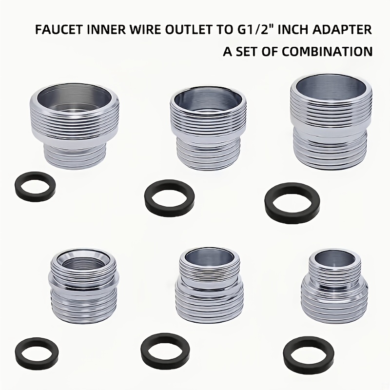 TEMU 6pcs Set Of Faucet To G 1/2" Male Thread Adapters, Suitable For Various Installation Needs, Multifunctional Universal Model
