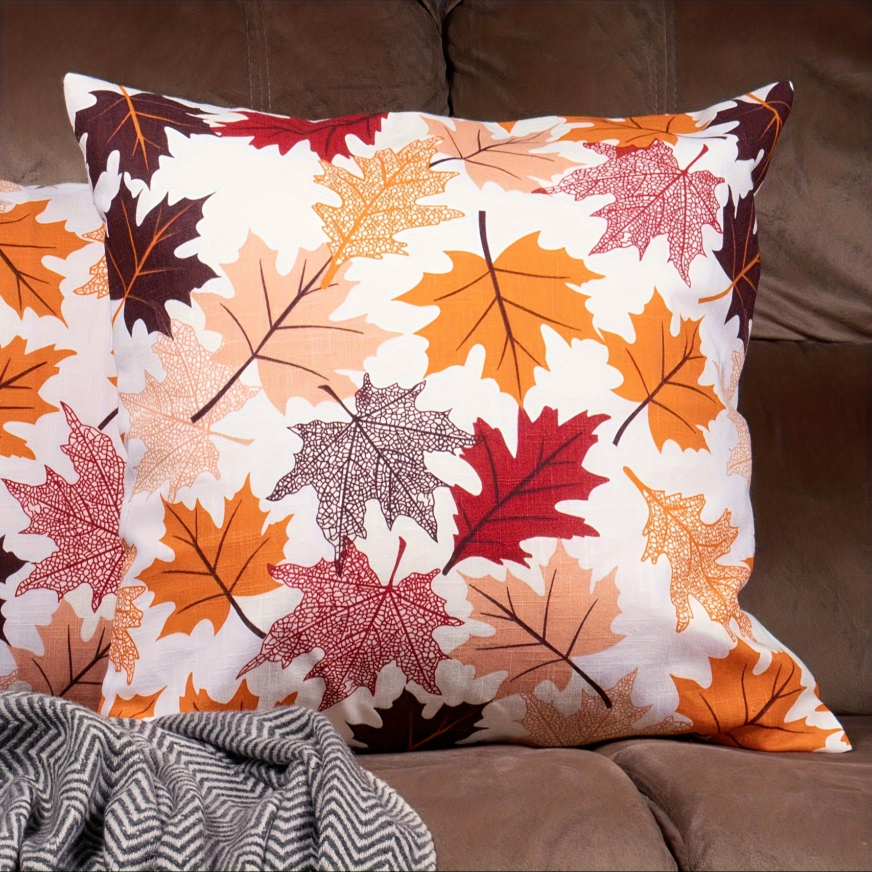 

Contemporary Autumn Leaf Throw Pillow Covers, Set Of 2, Machine Washable, Zipper Closure, Woven Polyester, Decorative Cushion Cases For Living Room Couch, Patio, Farmhouse - 18x18 Inches