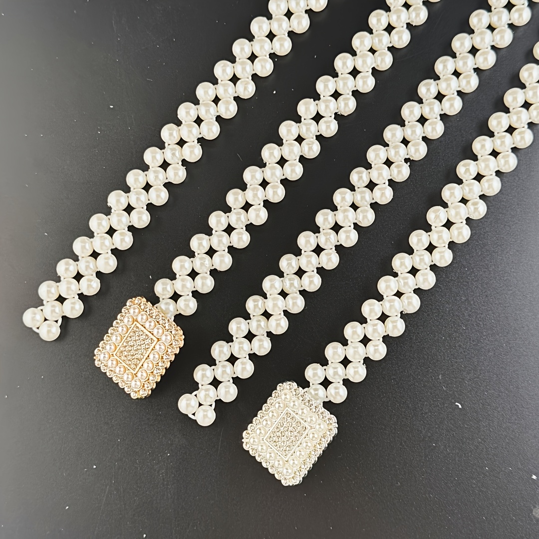 TEMU 2-pack Elegant Beaded Belts, Elastic Waist Belt, Vintage Style Belt, Suitable For Dresses, Skirts, Weddings, And Daily Wear