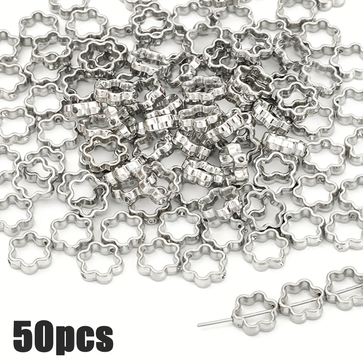 TEMU 50pcs Flower Shaped Beads -beading Kits, Beading Supplies, Bead Frame, Plastic Bead Spacer, Jewelry Necklace, Bracelet, Earring, Pendant
