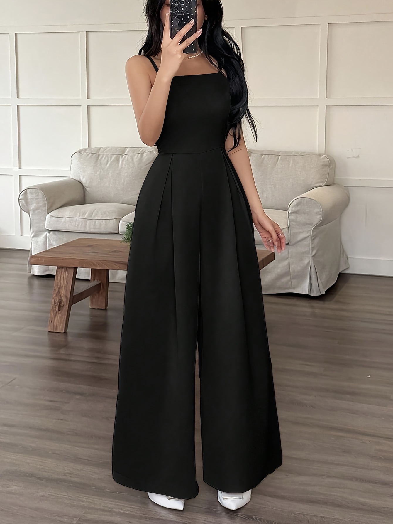 wide leg loose solid color pleated design suitable for womens daily casual wear in summer details 0