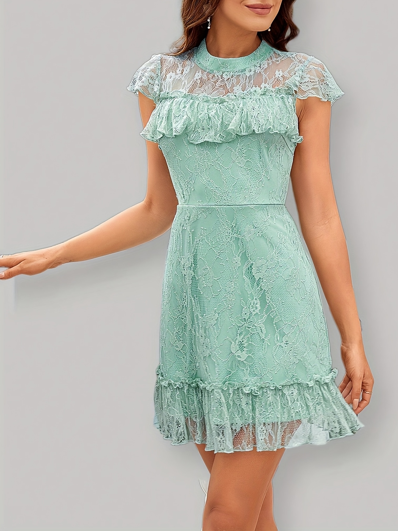 navy blue dress for baby girl Edikted Sandia Asymmetric Lace Mini Dress - Beige main image 0