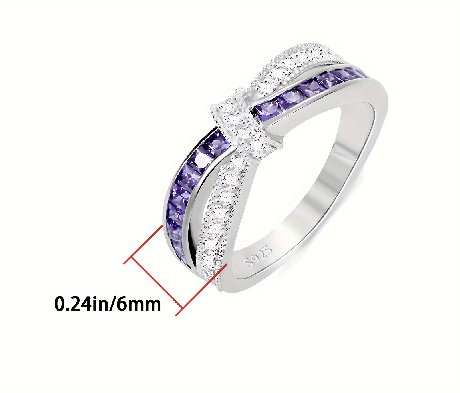 925 sterling silver colorful shiny zirconia ring cross bow inlaid purple zirconia female finger ring daily party holiday gift jewelry with gift box details 2