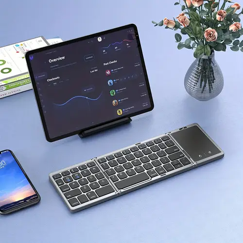 foldable wireless keyboard with touchpad rechargeable portable tri folding small keyboard for laptop tablet pc smartphone windows ios android