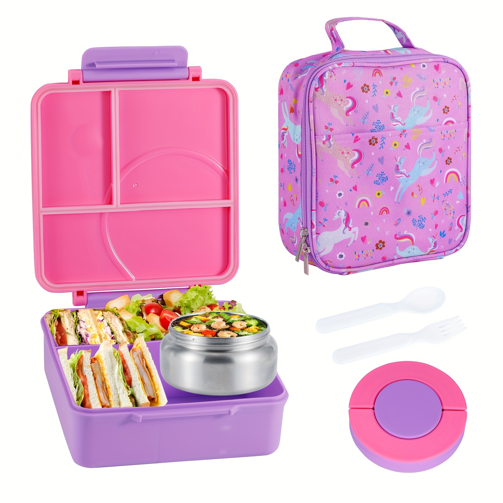 TEMU Lunch Box With Stainless Steel Thermal Soup Cup + Thermal Lunch Bag + Spoon And Fork