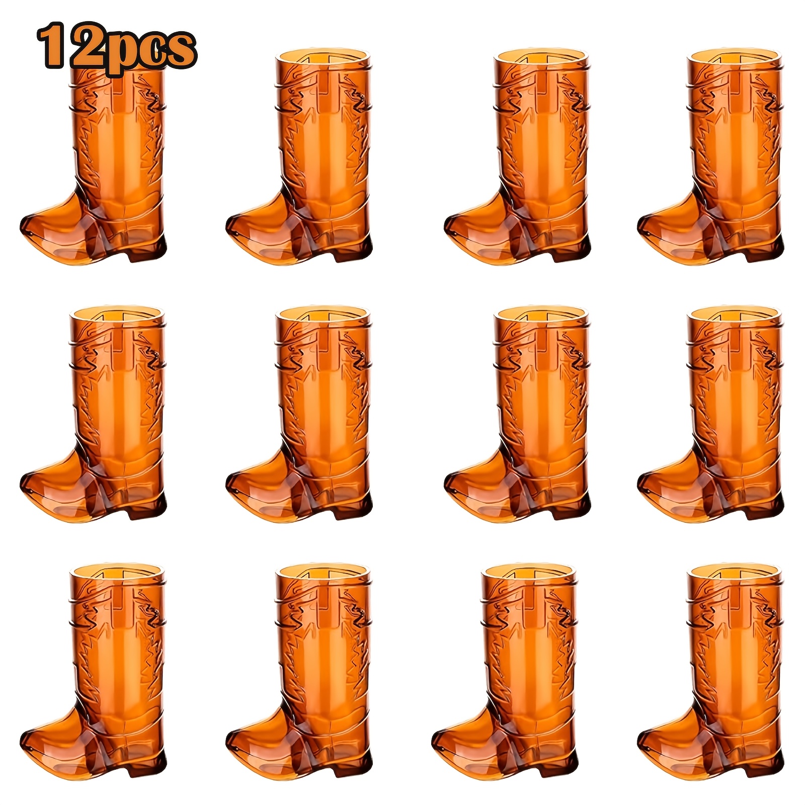 Image of Juxindazyf 12pcs 1oz Cowboy Boots Shot Glasses Mini Plastic Boot Cups Party Cups For Cowgirl Bachelorette Decorations Brown For Halloween、christmas