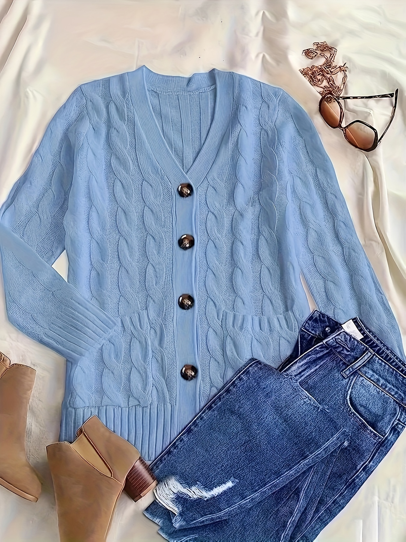 Plus Size Button Front Cardigans Casual V Neck Temu United Kingdom