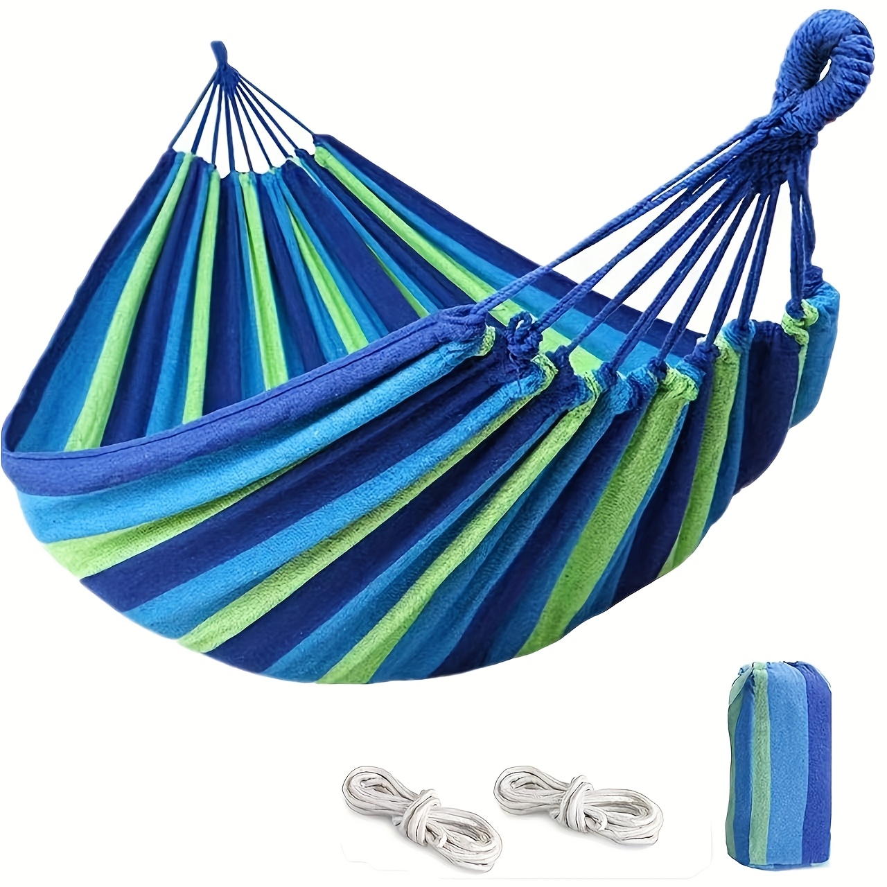 

Brazilian Double - Extra-long 2 Person Portable Bed For Indoor Or Outdoor - Hanging Rope, Carrying Pouch Included, Portable For Camping, Travel And Hiking Portable Swing (blue/red Stripes)