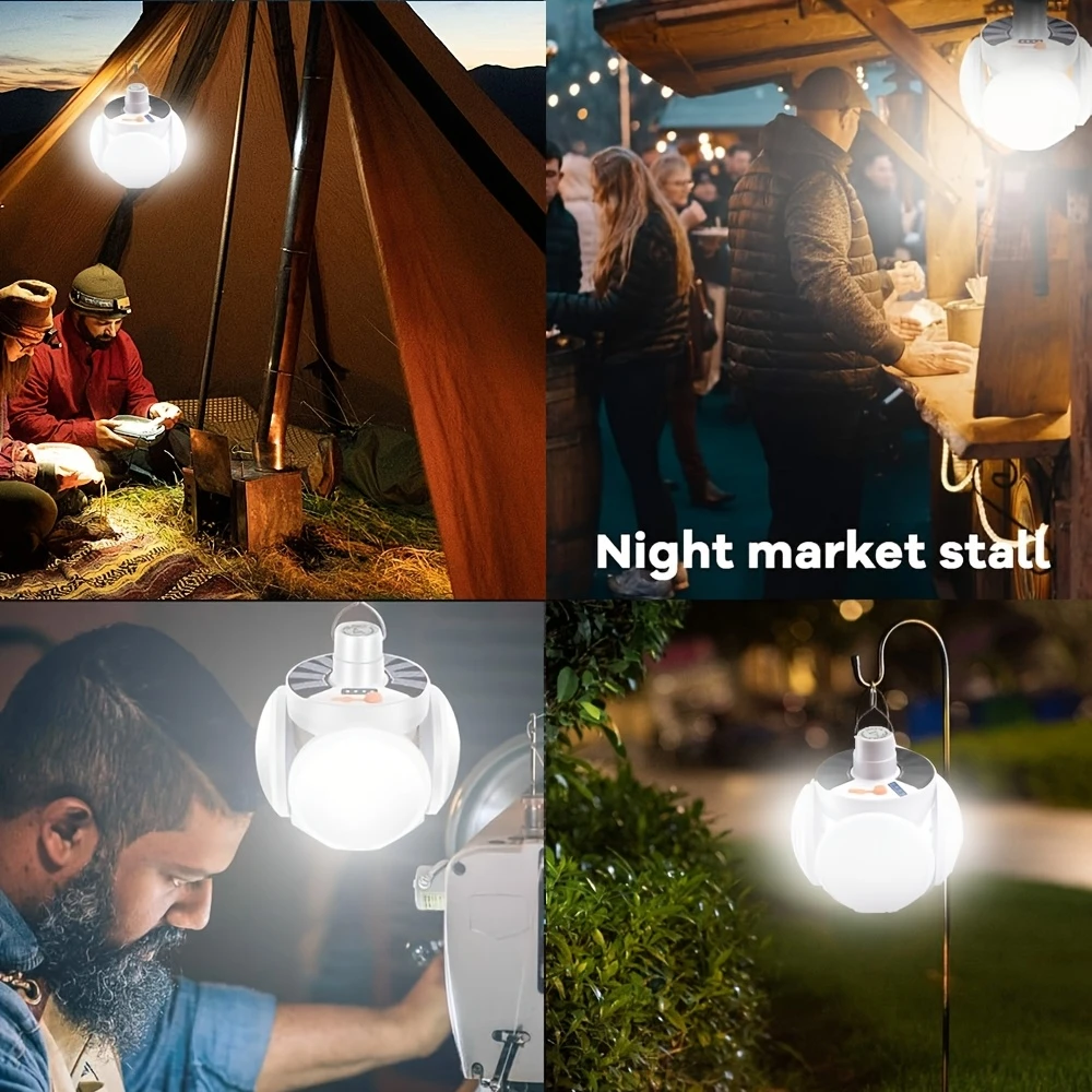 2 packs solar usb charging led camping lights portable folding creative football shape with power display abs material suitable for home yard fishing camping and details 0
