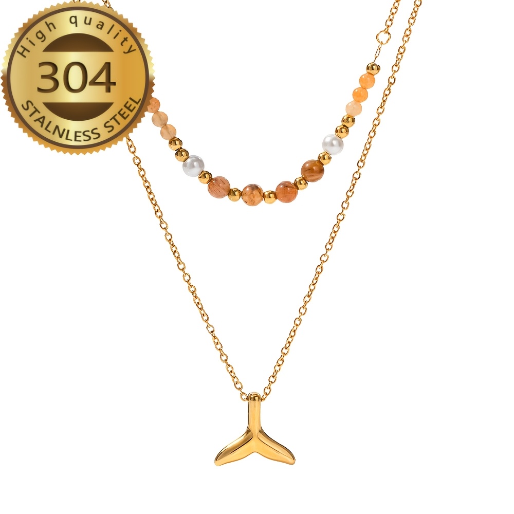 18K Gold-Plated Double-Layer Fish Tail Pendant Necklace