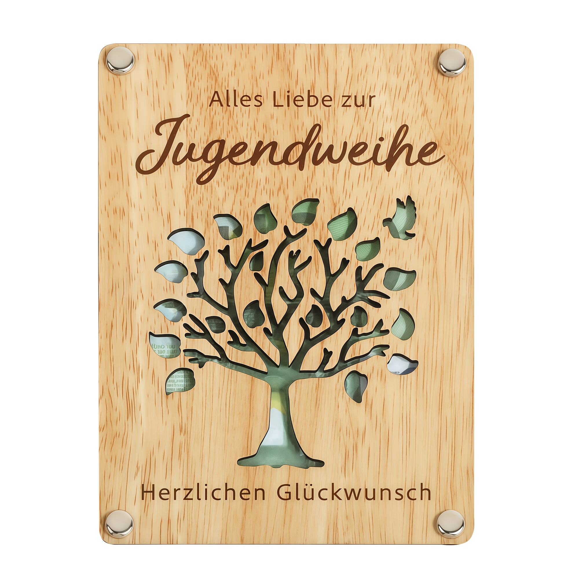 E-shop Gästebuch aus Holz, Deutsche Grüße, Zweilagig, Kann Bargeld oder Geldbörse aufnehmen, Herzliche Segnungen, Baum des Lebens Element, Geeignet