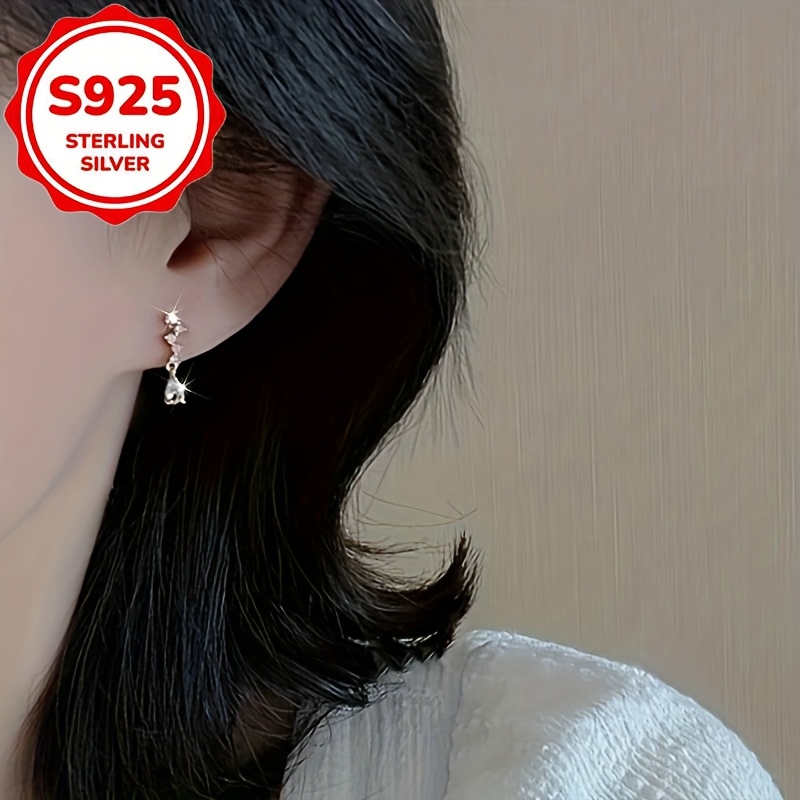Women's S925 Silver French-Style Teardrop Tassel Stud Earrings