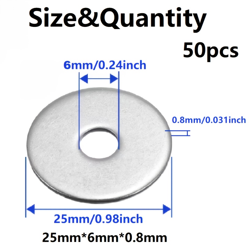 TEMU 100/50pcs Fender Washers, Enlarged Thickened Galvanized Washers, Thickened Flat Metal Washers, Durable For Diy Crafts, Garden Decor & Outdoor