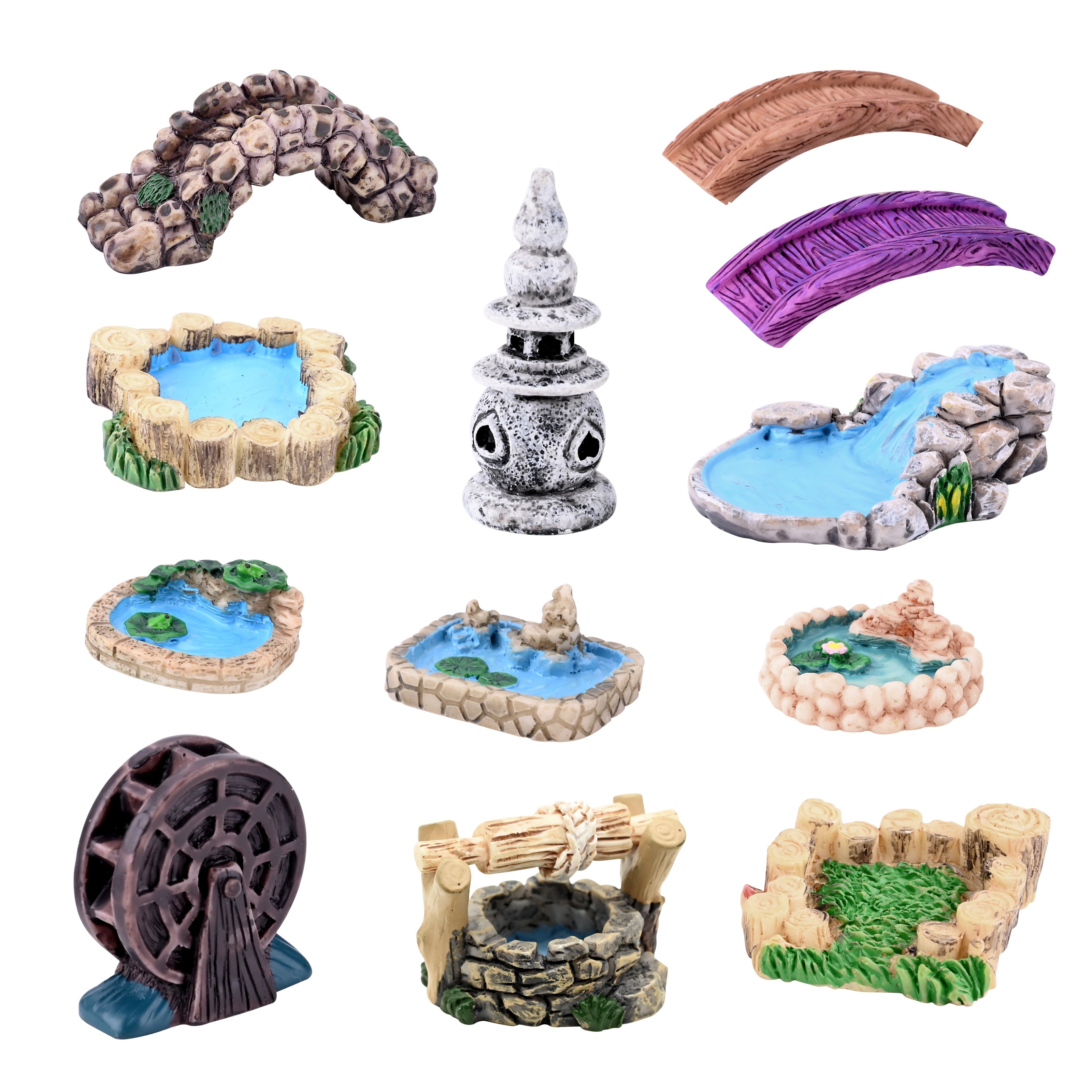 

12pcs Miniature Fairy Garden Decorations, Miniature Garden Accessories, Bridge, Water Fountain, Miniature Figurines For Lawn And Fairy Garden